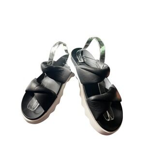 SOREL Women's Black Leather Viibe Twist Puffy Slide Platform Sandals Size 9.5 EC